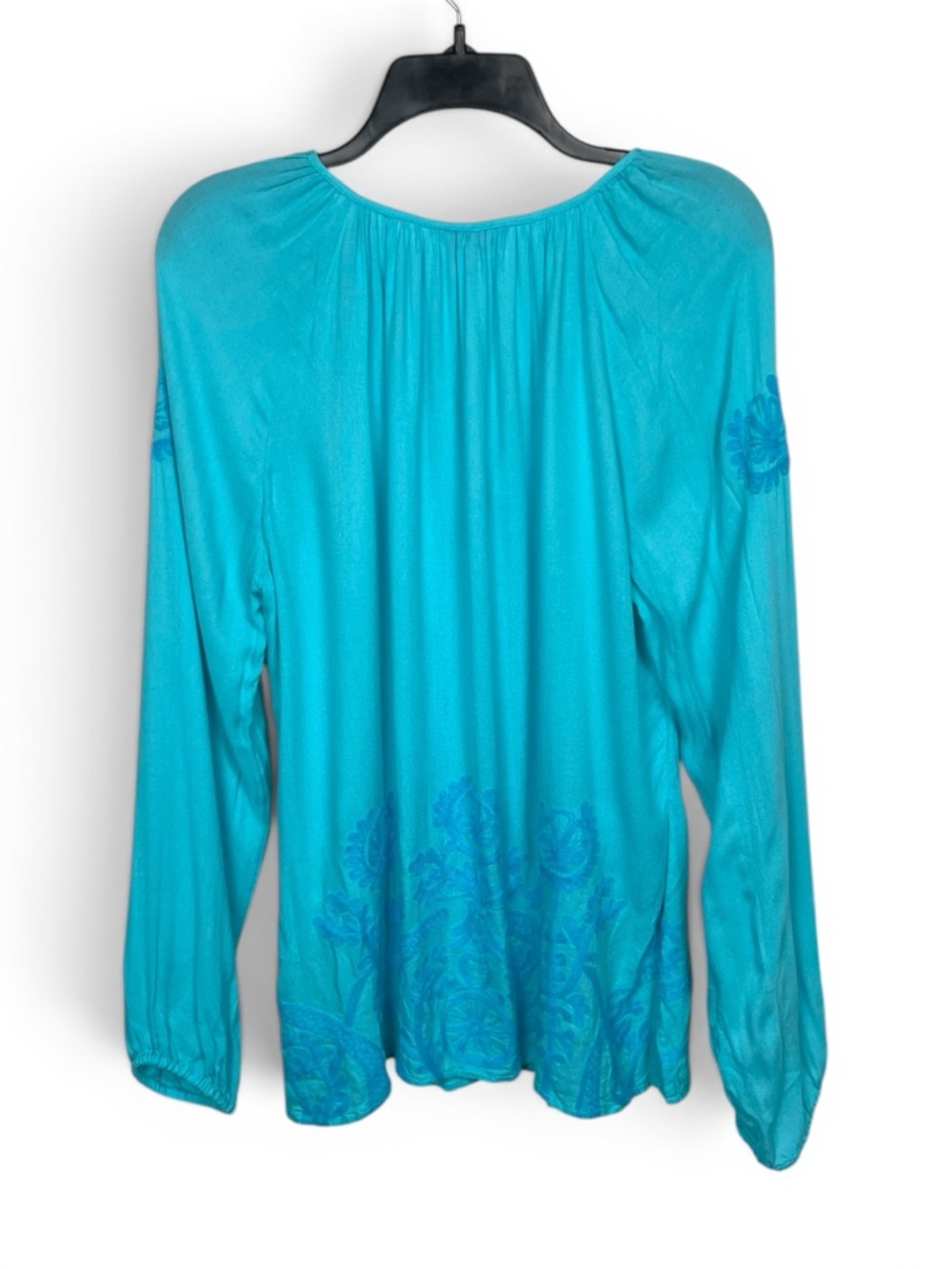 Lilly Pulitzer Aqua Blue Willa embroidered Gathered Neck Blouse size Large - Picture 6 of 7